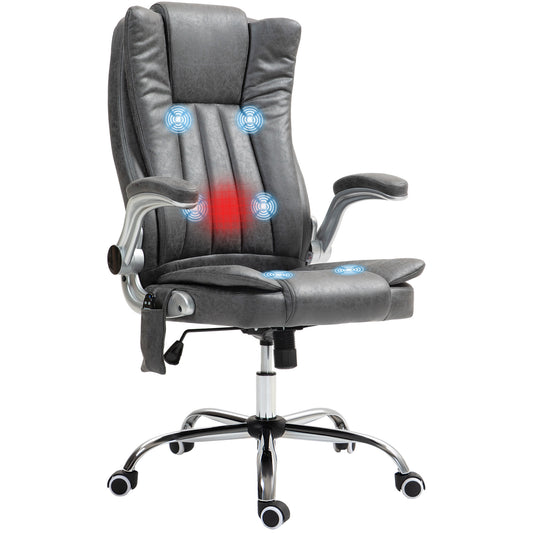 HOMCOM Massage Chair – Gray Leathaire Heated Executive Chair with Flip-Up Arms