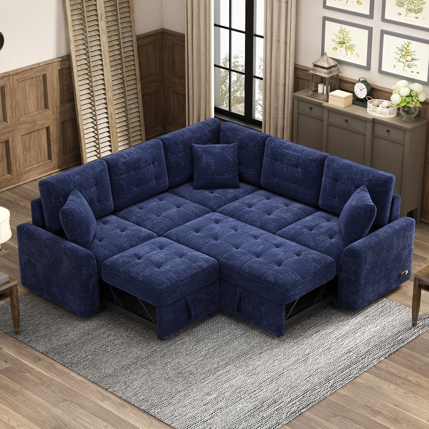 FlexiNest™ 82' Smart Comfort Lounger – Convertible Sofa with Power & Mobility (Blue)