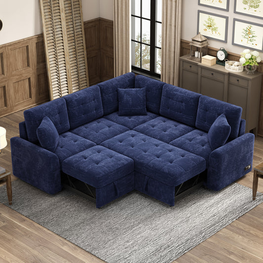 FlexiNest™ 82' Smart Comfort Lounger – Convertible Sofa with Power & Mobility (Blue)