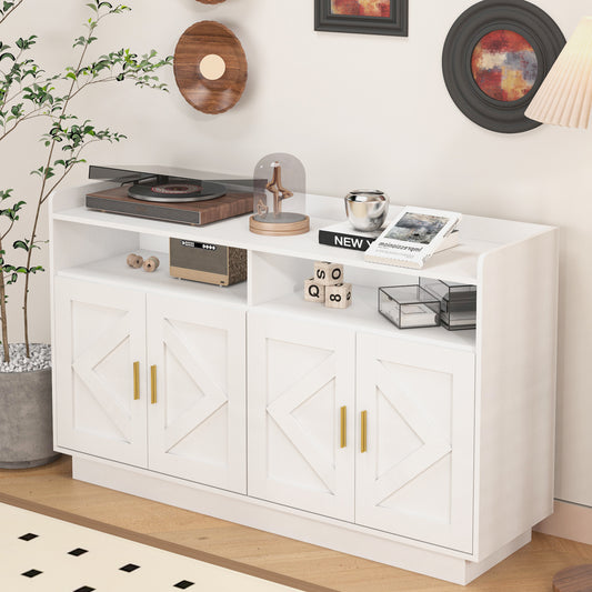 Stravelle Luxe Cabinet – White Buffet Console with Shaped Doors & Gold Handles