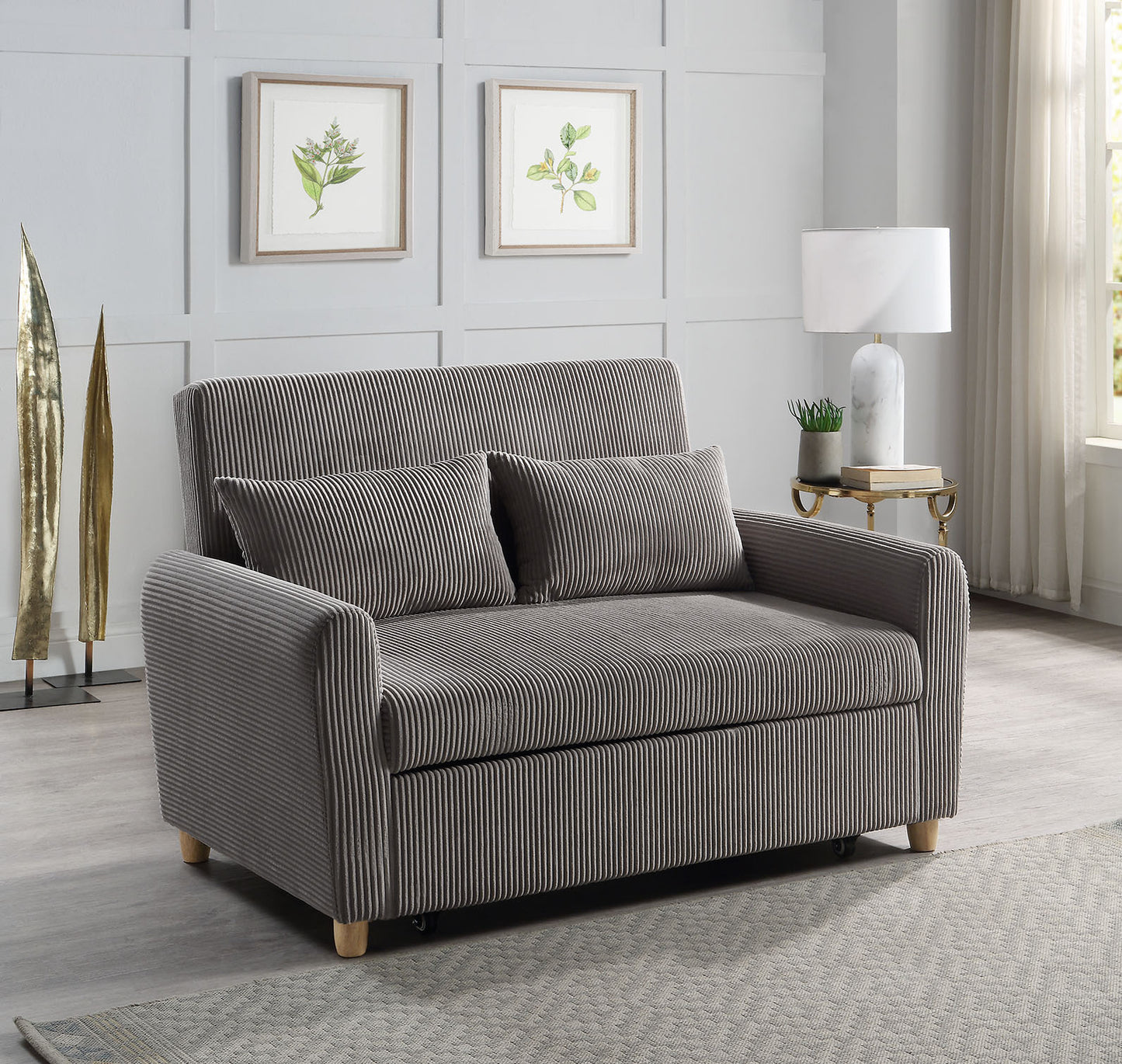 Juvesta™ 54' Brown Corduroy Sleeper Loveseat – Convertible 2-Seater with Cozy Textured Finish