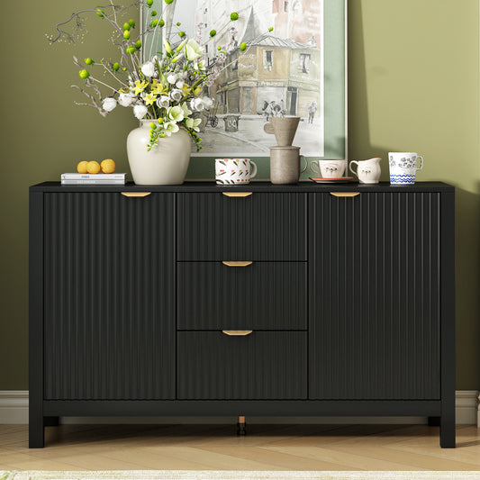 Wavelle Console Table – Wave Pattern Entry Cabinet with Drawers and Soft-Close Doors
