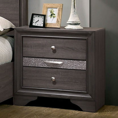 Glistra Luxe Stand – Gray Nightstand with Silver Trim, Hidden Jewelry Drawer & Nickel Knobs