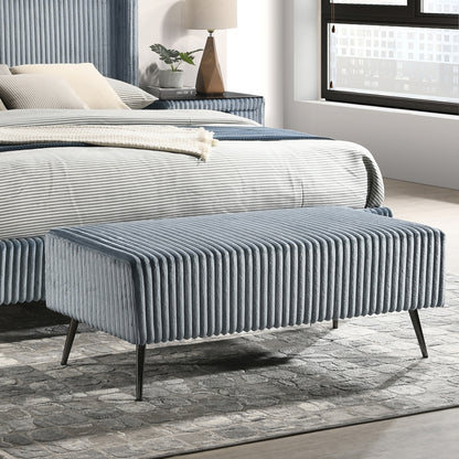 Mavela Bench – Blue Wide Wale Corduroy Upholstery