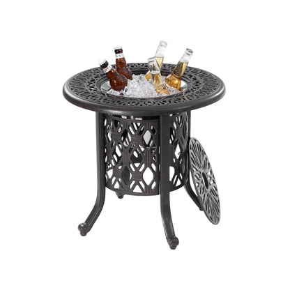 Solvia Side Table – 21" Round with Removable Ice Bucket, Bronze Frame & Stainless Insert