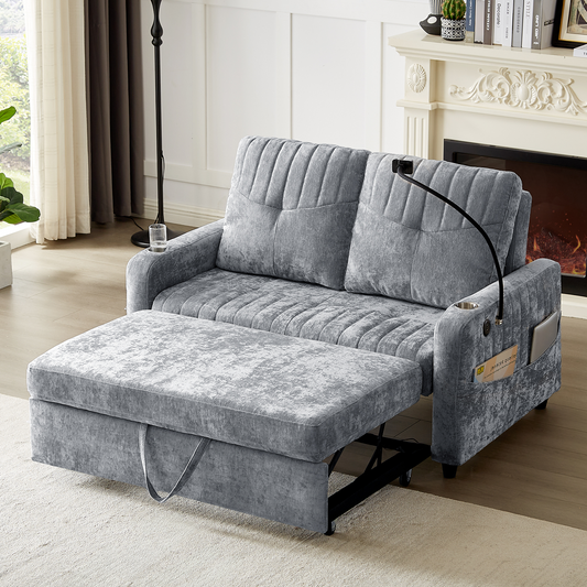 Monaco Luxe Connect – Grey Sofa Bed with Cup Holders, Charging Ports & Side Storage