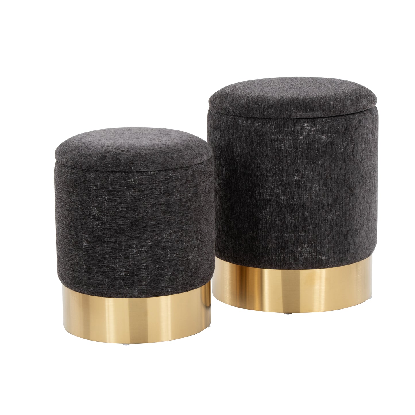 Marlo Duo – Black Fabric Nesting Ottomans with Gold Frame