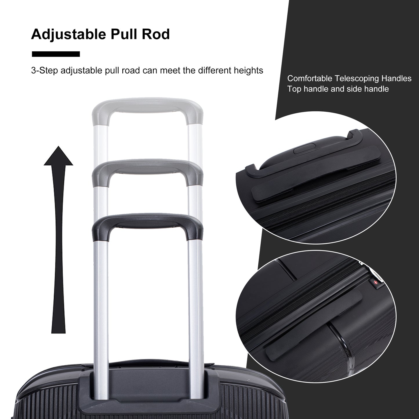 Jetera 3 - Piece PP Luggage Set – Black Polypropylene Hardshell with Double Spinner Wheels & TSA Lock (20/24/28") - JUSTLIVE NESTJUSTLIVE NEST