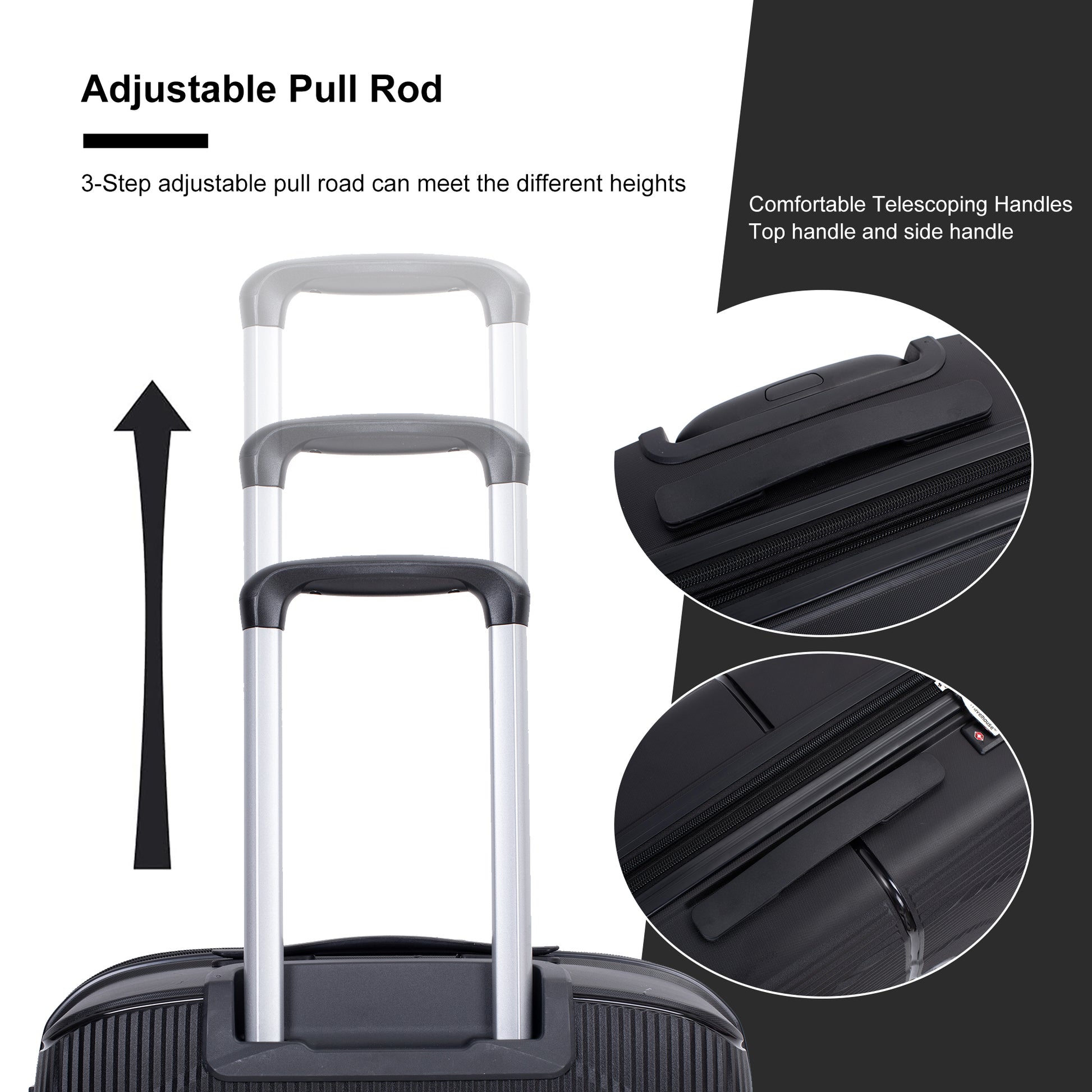 Jetera 3 - Piece PP Luggage Set – Black Polypropylene Hardshell with Double Spinner Wheels & TSA Lock (20/24/28") - JUSTLIVE NESTJUSTLIVE NEST