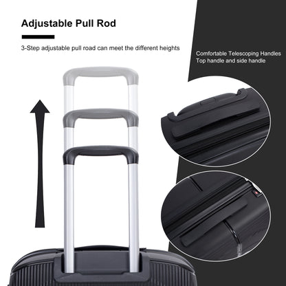 Jetera 3 - Piece PP Luggage Set – Black Polypropylene Hardshell with Double Spinner Wheels & TSA Lock (20/24/28") - JUSTLIVE NESTJUSTLIVE NEST