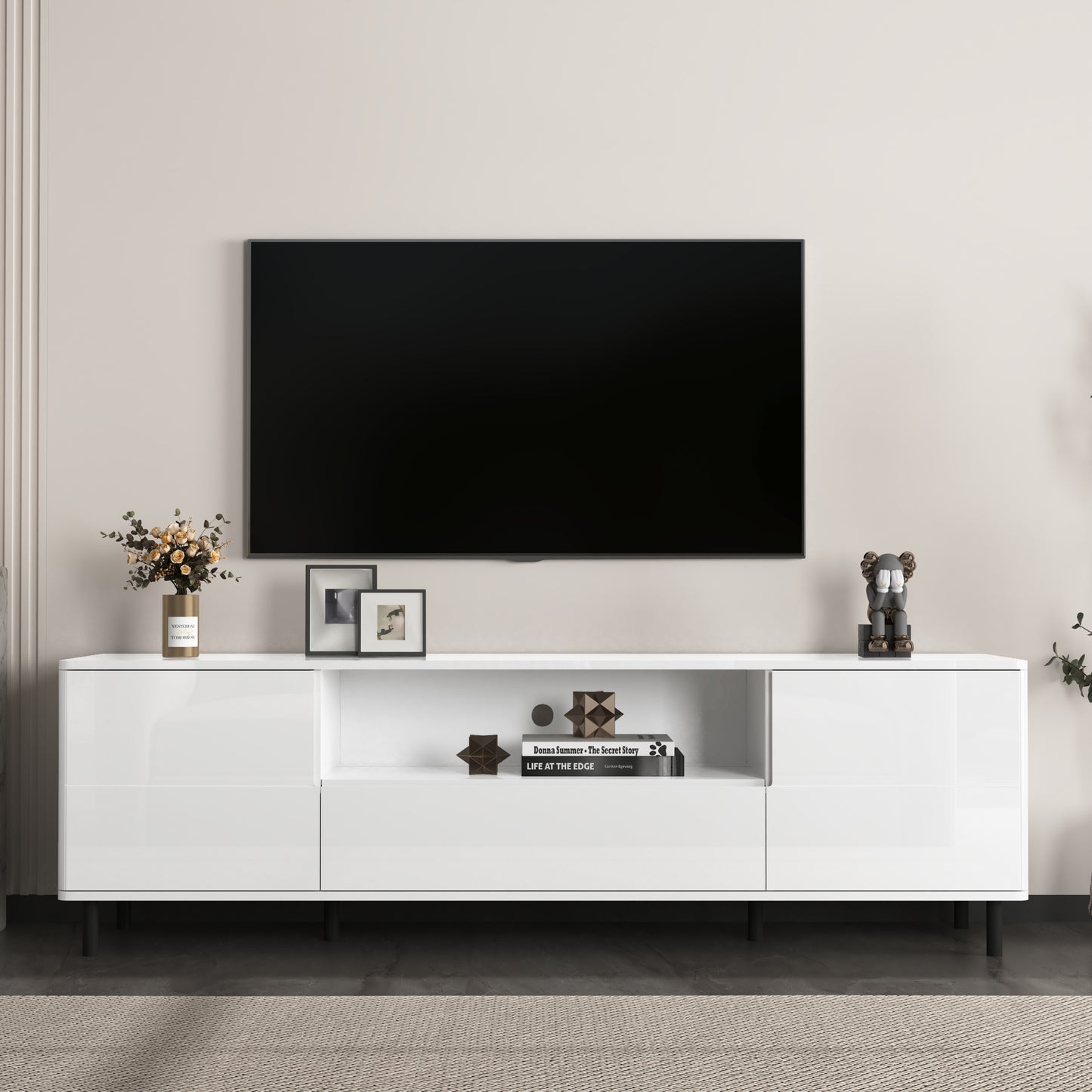 Velari Gloss Console – Cloud White High-Gloss TV Stand with Storage (63")