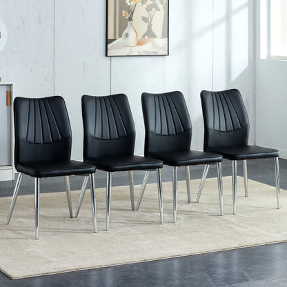 Zelto Dining Chair Set – 4 Black PU Mid-Century Style Chairs with Silver Legs