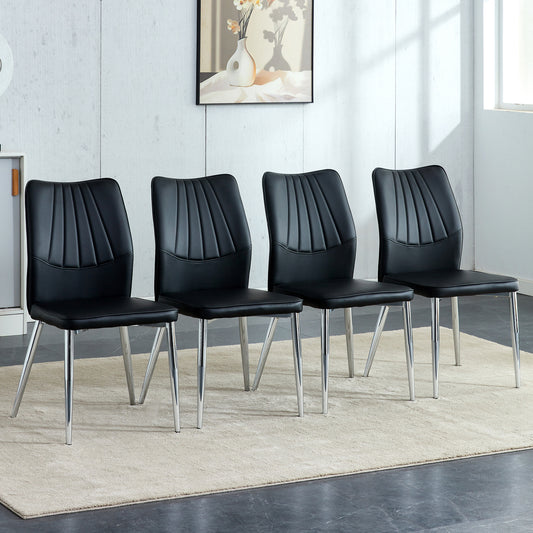 Zelto Dining Chair Set – 4 Black PU Mid-Century Style Chairs with Silver Legs