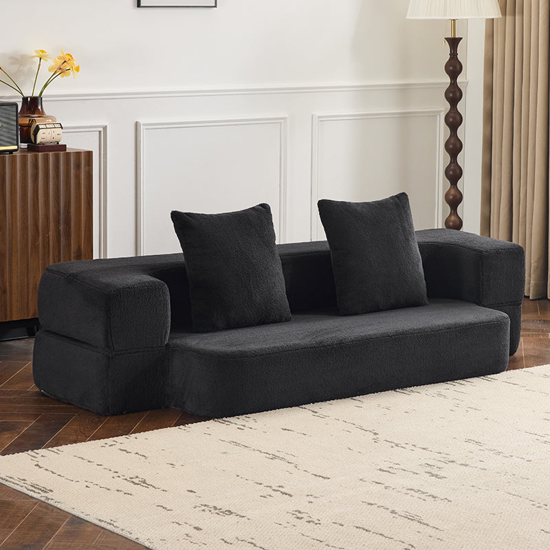 NestEdge ‘CozyFlex” Transformable Sectional – Light Black Chenille | 3 Ottomans + Fold-Out Foam Bed
