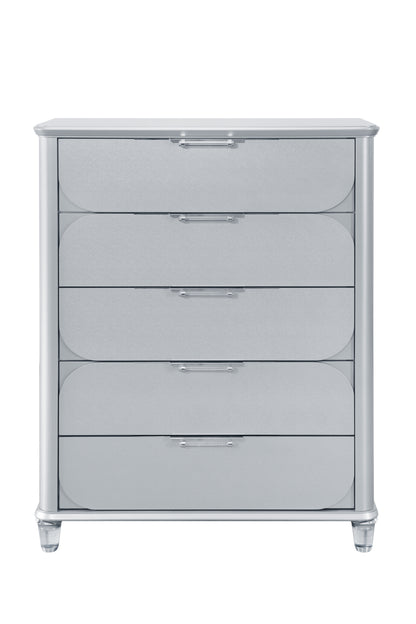 Ansel Luxe Tower – Metallic Silver 5-Drawer Vertical Chest