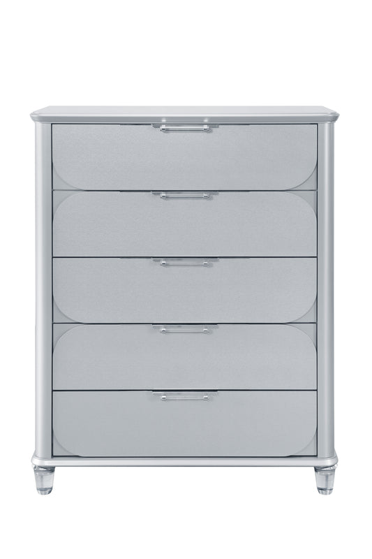 Ansel Luxe Tower – Metallic Silver 5-Drawer Vertical Chest