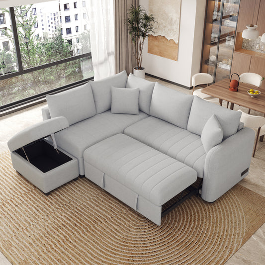 PowerNest™ Flex Lounger – 82' Convertible Sofa with Storage & Smart Hub (Gray)