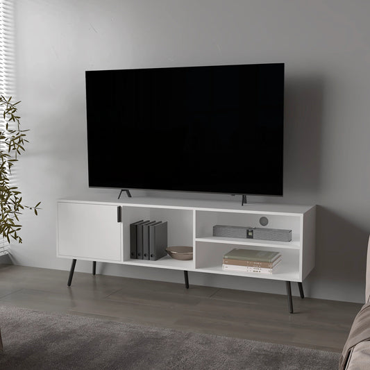 Citronix White Console – TV Stand with Door and Open Storage