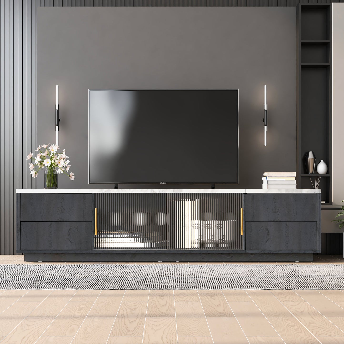 Stravion XL Console – 70" TV Stand with 4 Drawers & Large Cabinet