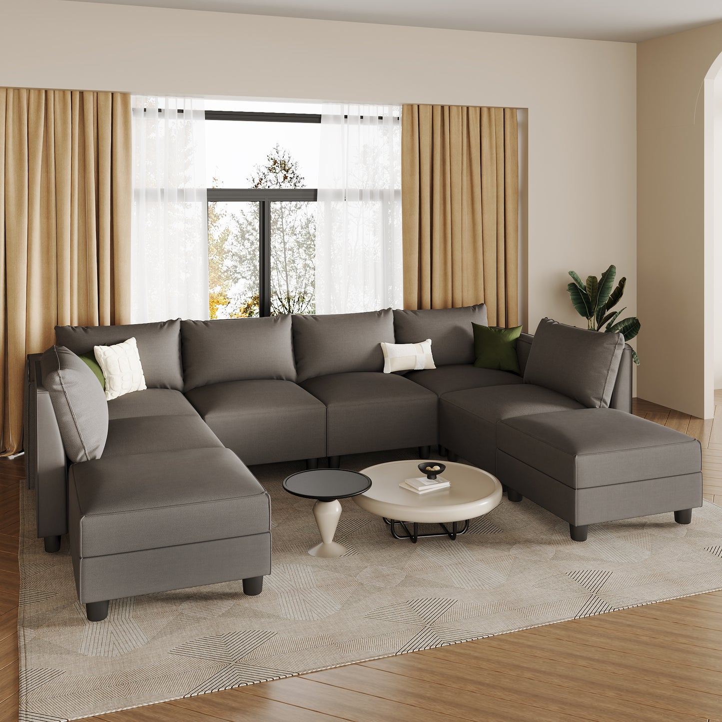 8-Seat Storage Lounge – Grey Fabric Ensemble with Easy-Care Covers