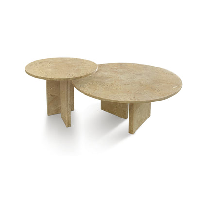Valmira Duo Set – Natural Stone Coffee Tables in Gold Yellow Beige Tones