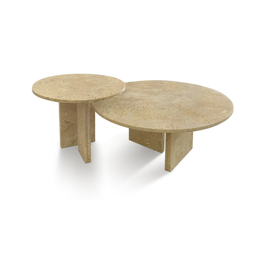 Valmira Duo Set – Natural Stone Coffee Tables in Gold Yellow Beige Tones