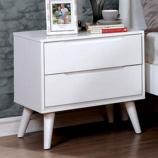Stravelle Retro Chest – White Mid-Century Nightstand with Tapered Solid Wood Legs