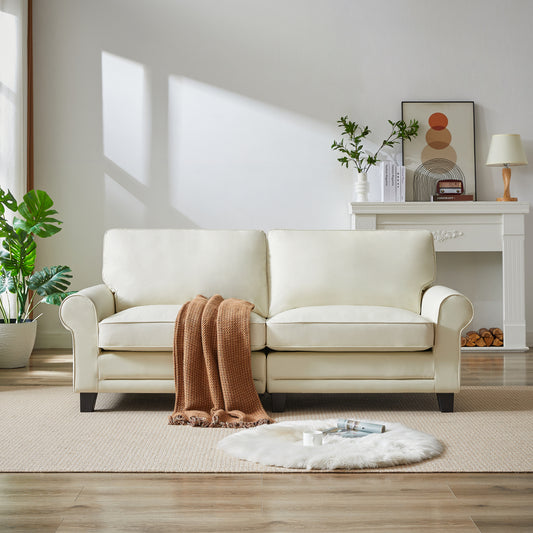 PawNest™ 75' Pet-Friendly Loveseat – Beige White Rolled Arm 2-Seater with Removable Cushions for Cozy Spaces