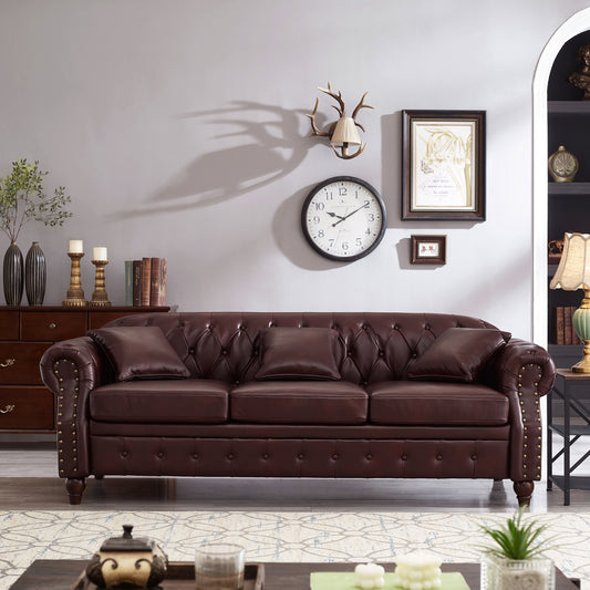 Regent Luxe Chesterfield Sofa – Classic Burgundy Faux Leather with Storage