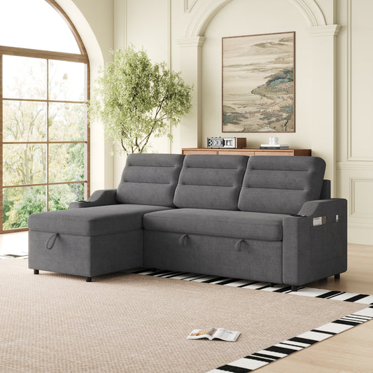 83.5' Smart Comfort Sleeper – Convertible Lounge Sofa with Hidden Storage & Integrated Relax Features