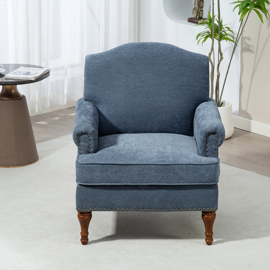 Bravine Chair – Grey Chenille, Nailhead Trim, SpringSoft Seat & Wood Legs