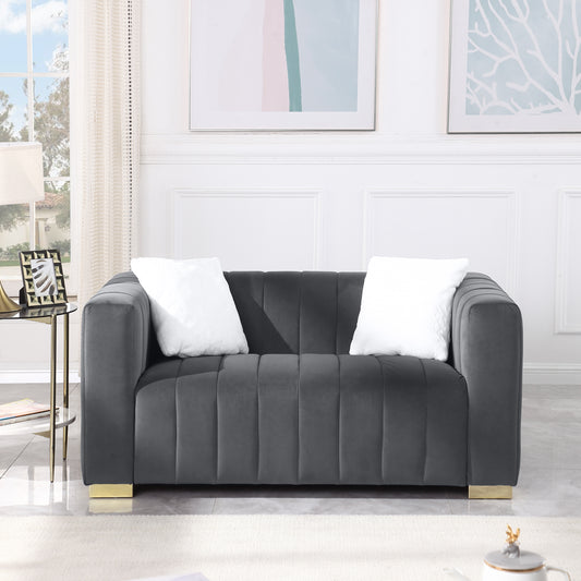 NestEdge ‘ChesterNest” Loveseat – Grey Channel-Tufted Sofa | Modern Classic Comfort