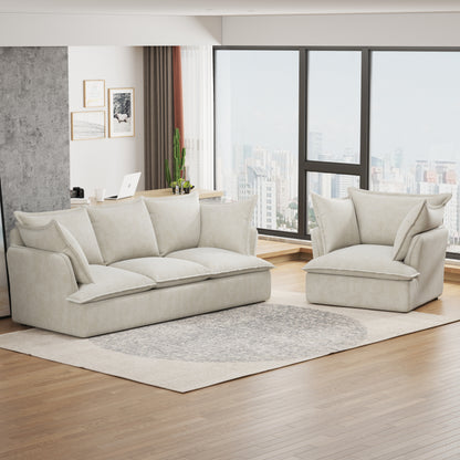 94' 4-Seat Lounge – Deep Seat Chenille Sofa with Dual Arm Pillows (Beige)
