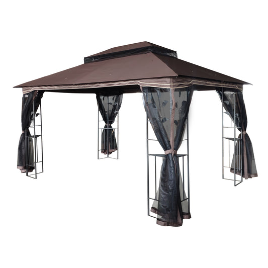 Aurelia 13x10' Soft-Top Gazebo – Brown Canopy Pavilion with Double Roof & Mosquito Netting
