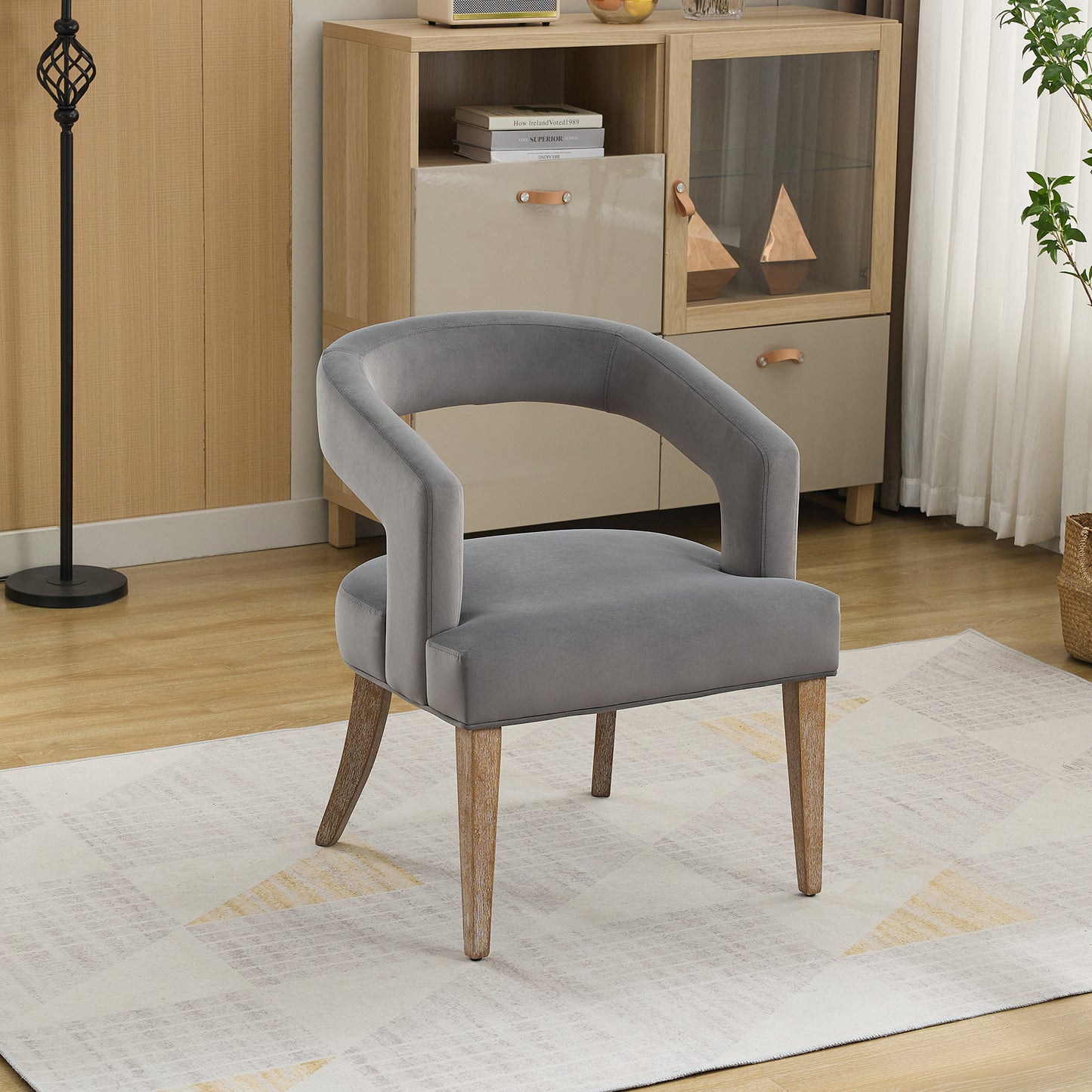 Rovayne Chair – Stormvelvet Upholstery, Openbarrel Frame, Weathwood Legs