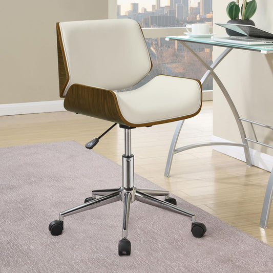 Arlo Swivel Chair – Ecru and Walnut Accent Office Chair with Low-Back Comfort