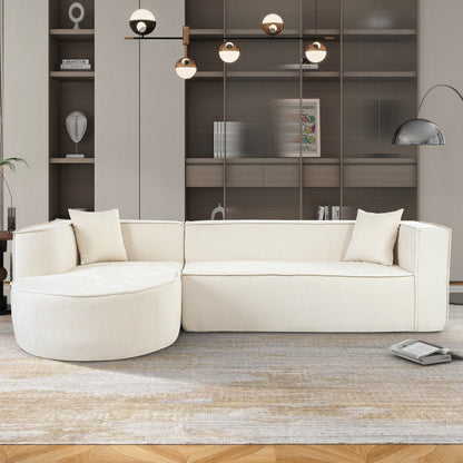 Modular Lounge – Sculpted Chenille Sofa with Designer Curves & Accent Cushions