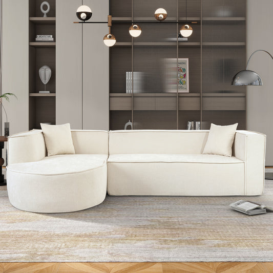 Modular Lounge – Sculpted Chenille Sofa with Designer Curves & Accent Cushions