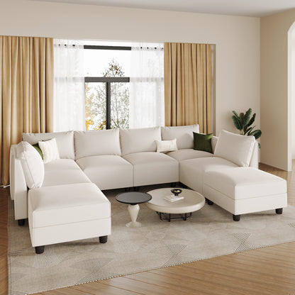 8-Seat Luxe Lounge – White Fabric Ensemble with Cozy Chair Add-On