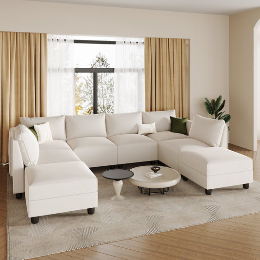 8-Seat Luxe Lounge – White Fabric Ensemble with Cozy Chair Add-On