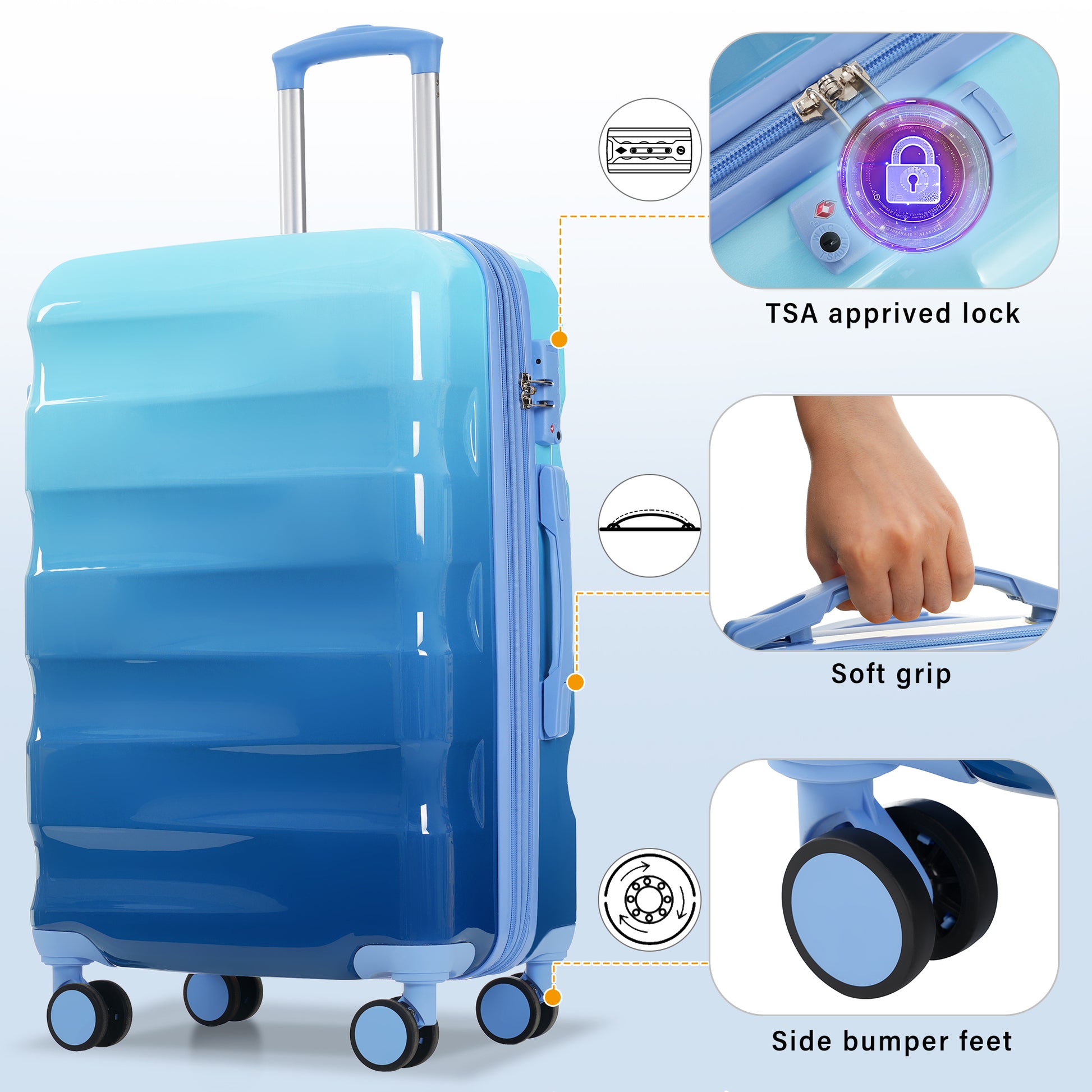 Jetera 3 - Piece Glossy Luggage Set – Vibrant PC+ABS Hardshell Suitcases with Spinner Wheels & TSA Lock (20/24/28") - JUSTLIVE NESTJUSTLIVE NEST