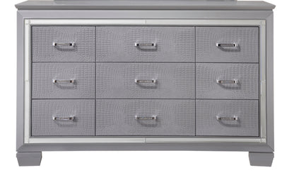 Ansel Glimmer Console – 9-Drawer Dresser with Mirrored Fronts, Chrome Hardware & Crystal Pulls