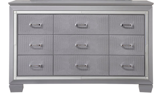 Ansel Glimmer Console – 9-Drawer Dresser with Mirrored Fronts, Chrome Hardware & Crystal Pulls