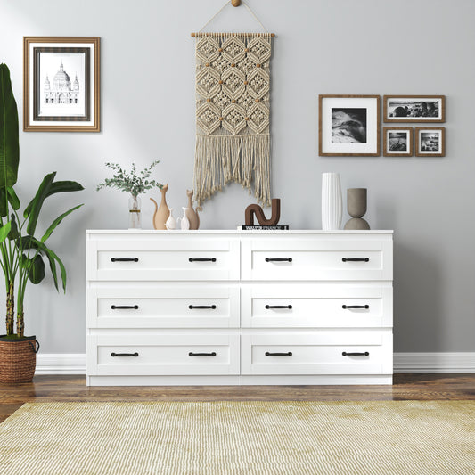 Vellix 6-Drawer Chest – White Side Cabinet with Metal Handles