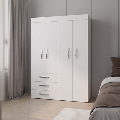 Veyra ClosetForm Armoire – White 4-Door Wardrobe with Open Shelf & Dual Drawers