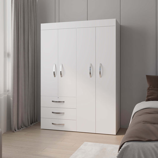 Veyra ClosetForm Armoire – White 4-Door Wardrobe with Open Shelf & Dual Drawers