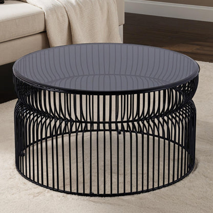 Glave Coffee Table – 30" Roundform in BlackFrame with SmokeGlass Top