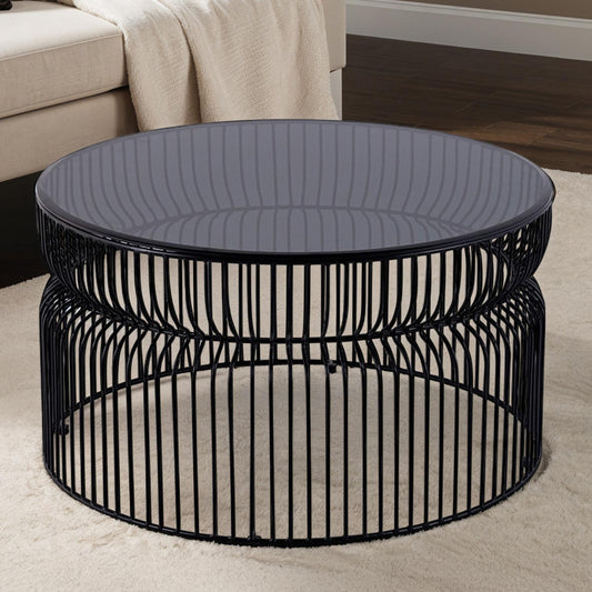 Glave Coffee Table – 30" Roundform in BlackFrame with SmokeGlass Top