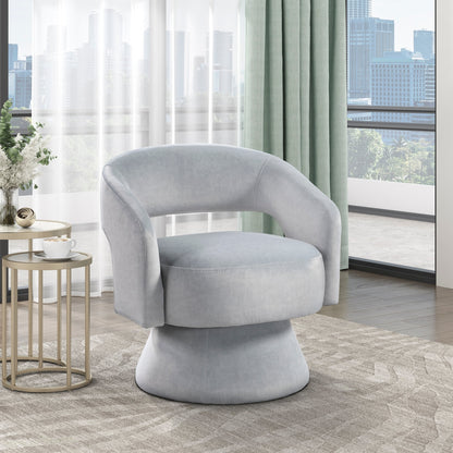 Velmira Chair – Gray Velvet, Orbituxe Swivel Base, Solidwood Frame