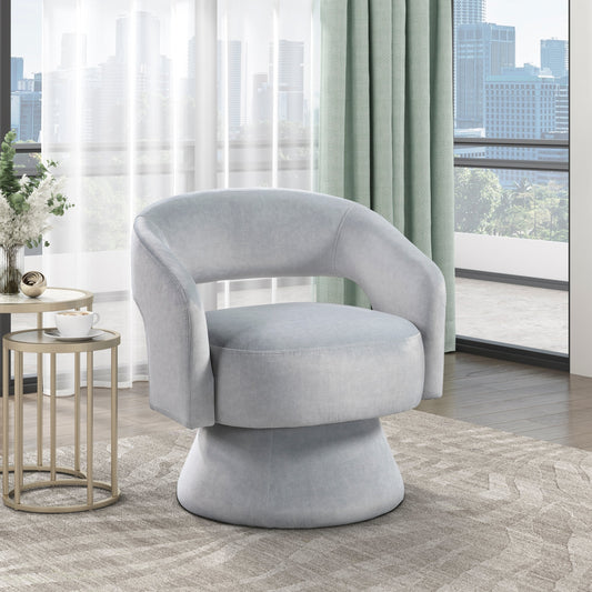 Velmira Chair – Gray Velvet, Orbituxe Swivel Base, Solidwood Frame
